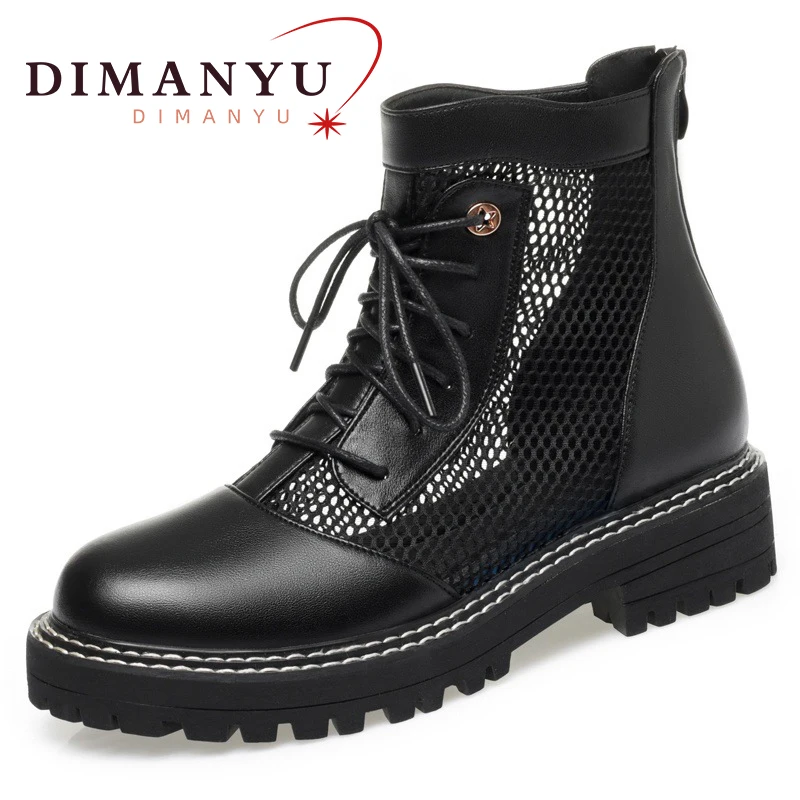 

DIMANYU Mesh Boots Women's Non-slip 2024 Summer New Lace-up Boots Real Leather Plus Size 41 42 Ladies Cool Boots