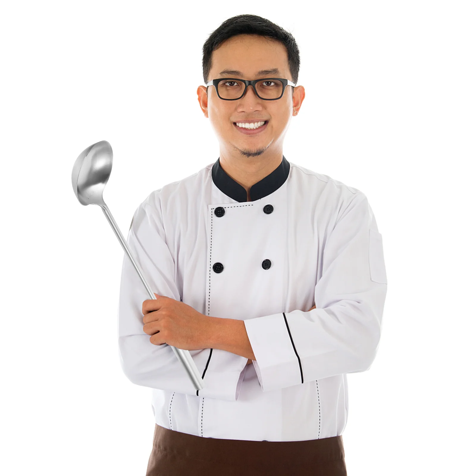 Silicone Spoon Stainless Steel Ladle Chef Spoon Wok Kitchen Cooking Serving Spoons Large Stainless Steel