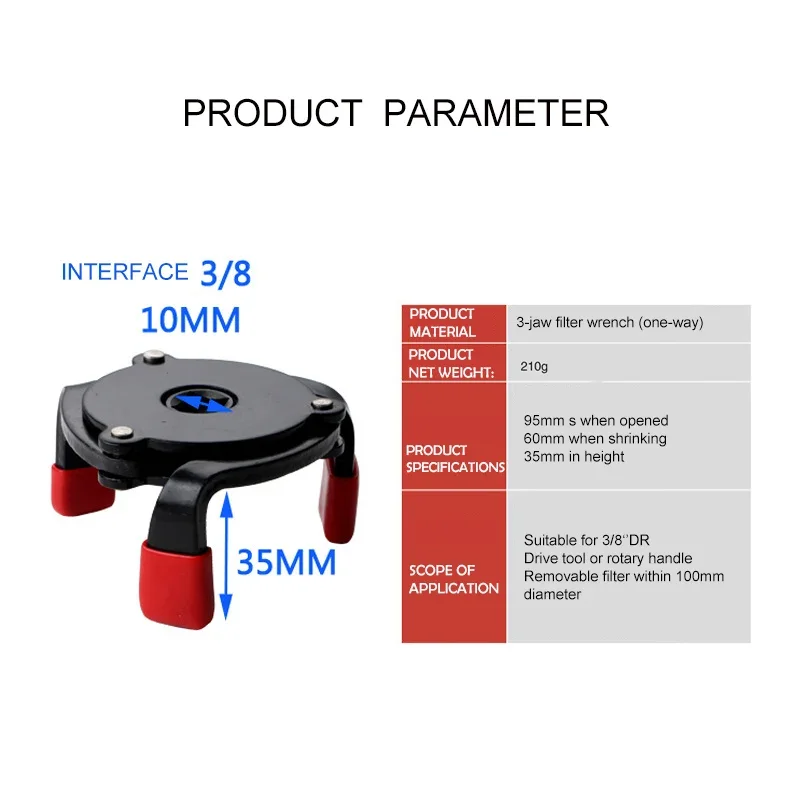 Oil Filter Wrench Universal 3 Jaw Tool Cars Oil Filter Removal Interface