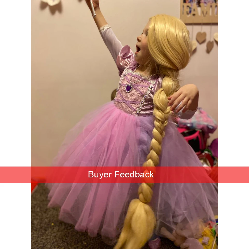 Girl Rapunzel Wig + Princess Dress Halloween Child Sleeping Beauty Cosplay Sofia Tulle Tutu Ball Gown Kids Clothing girls dress princess costume