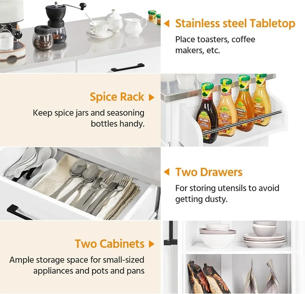 Kitchen Island Cart with Storage & Stainless Steel Countertop, Portable Kitchen Island on Wheels with Cabinet 5
