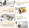Kitchen Island Cart with Storage & Stainless Steel Countertop, Portable Kitchen Island on Wheels with Cabinet 5