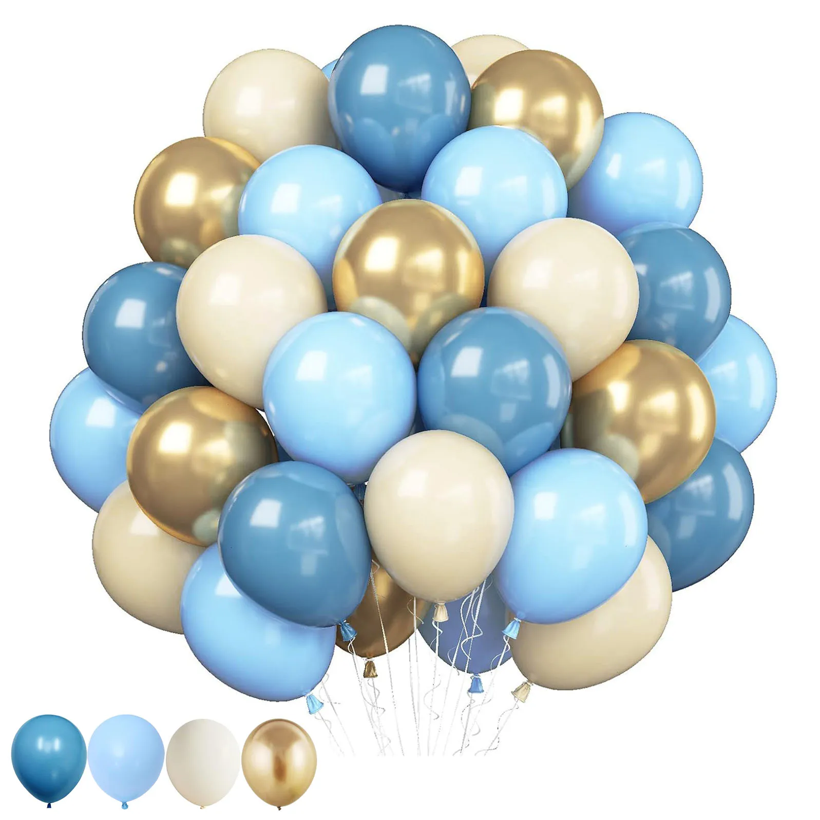 40-teiliges staubiges blaues weißes Sandgold-Luftballons-Set, metallische goldene Luftballons für Taufe, Geburtstag, Babyparty, Jungen, Taufe, Dekoration