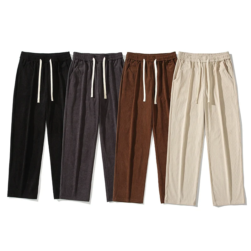 Brand Men's Corduroy Casual Pants Korean Street Straight Loose Wide Leg Pants Fashion Casual Sports Pants Black Gray Beige White