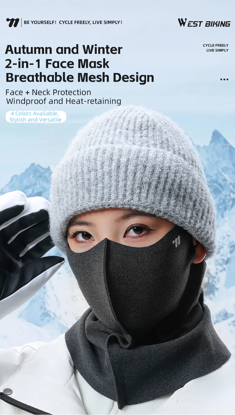 WEST BIKING Herbst und Winter 2-in-1-Gesichtsmaske für Herren und Damen, winddicht, wärmebeständig, Nackenschutz, Schal, Sport, Radfahren, Skifahren – Detail 1