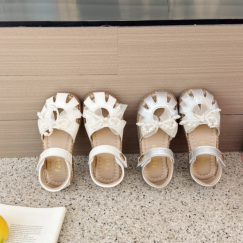 Girls Summer Non Slip Sandals Beading Bowtie Party Shoes