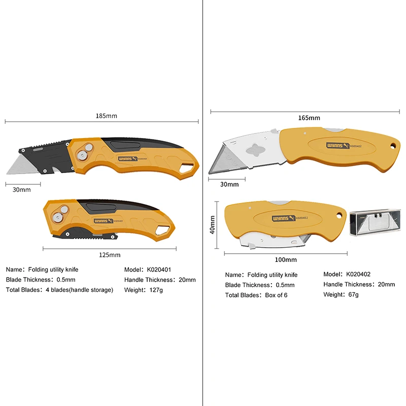 Folding Utility Knife WYNNS Heavy Duty Box Cutter Folding Utility Knife Quick Change Blades SK5 Blades Cutting Tool for Cartons Cardboard Box