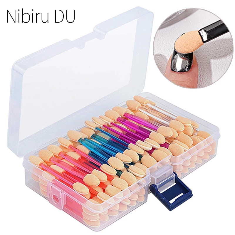20/40pcs Nail Powder Brushes Sponge Double Sided Applicator Mirror Chrome Pigment Disposable Sponge Stick Cosmetic Makeup Tools