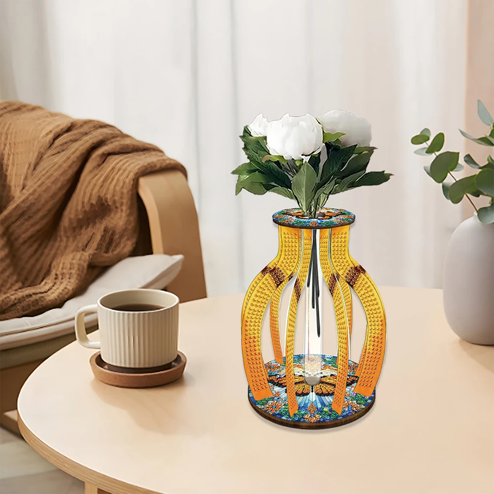 Acrylic Wood Diamond Painting Tabletop Vase Ornaments Kit