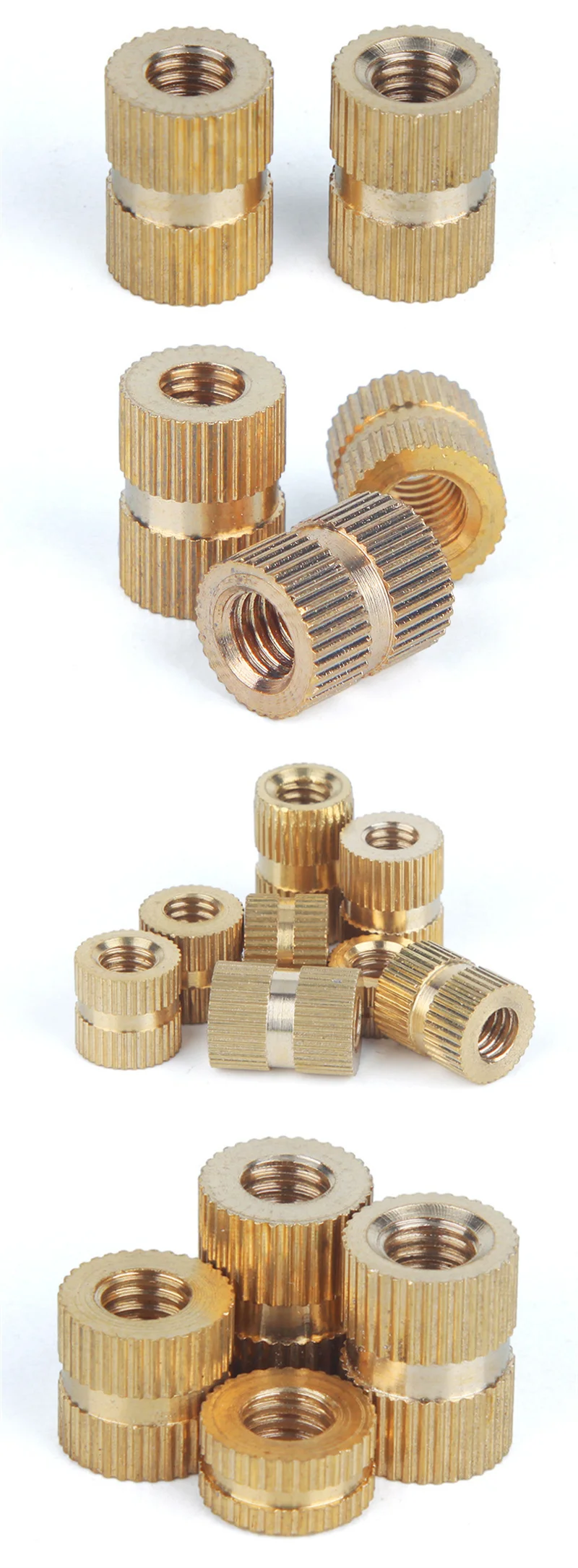 100 Stück/50 Stück/20 Stück/10 Stück M1.4 M2 M2.5 M3 M4 M5 M6 M8 Messing-Einsatzmuttern für Spritzguss, Gerändelte Gewindeeinsätze aus Messing – Detail 16