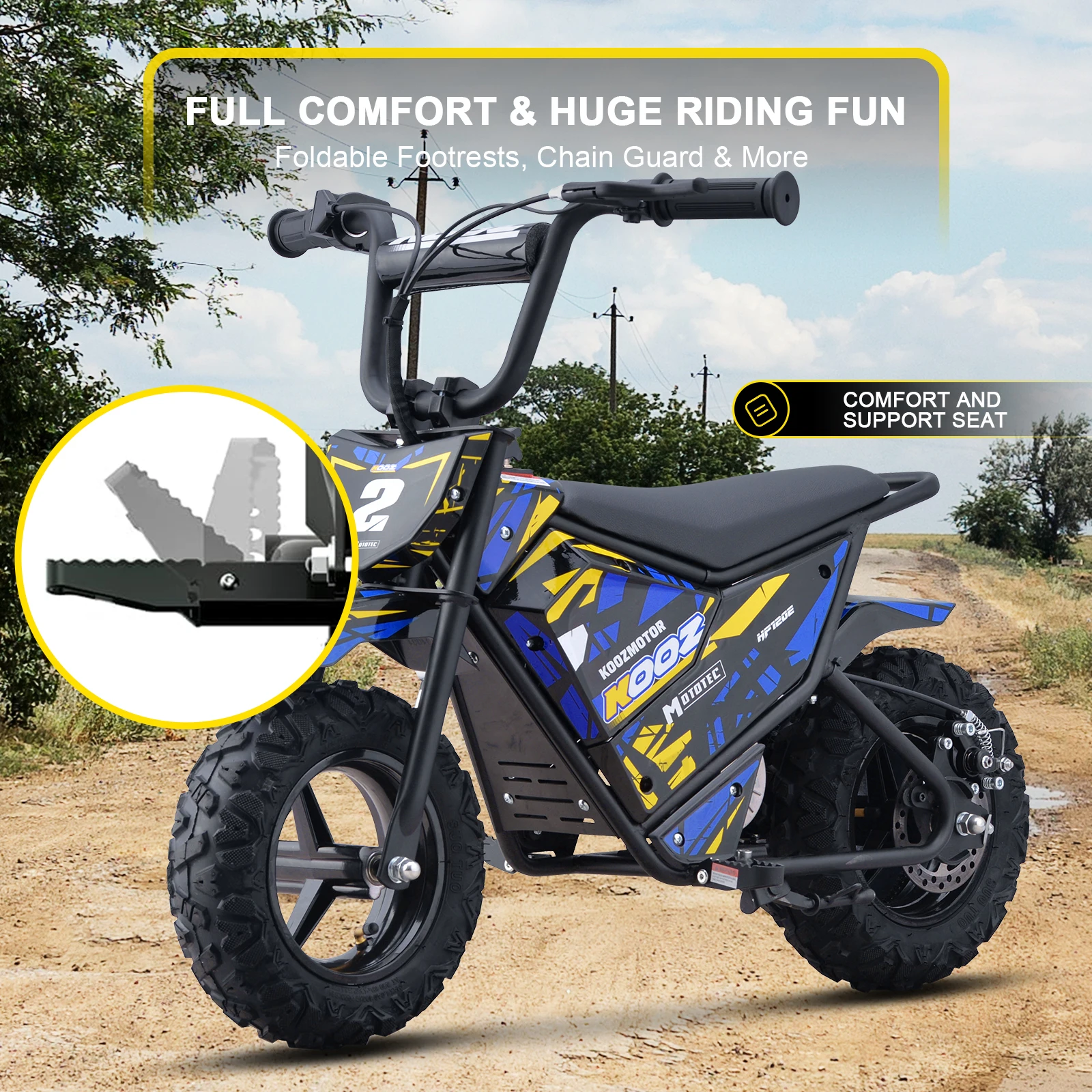 KOOZ HP120E 24V 250W Electric Motorcycle for Kids, Electric Dirt Bike Up to 10 MPH & 7.5 Miles Long-Range.