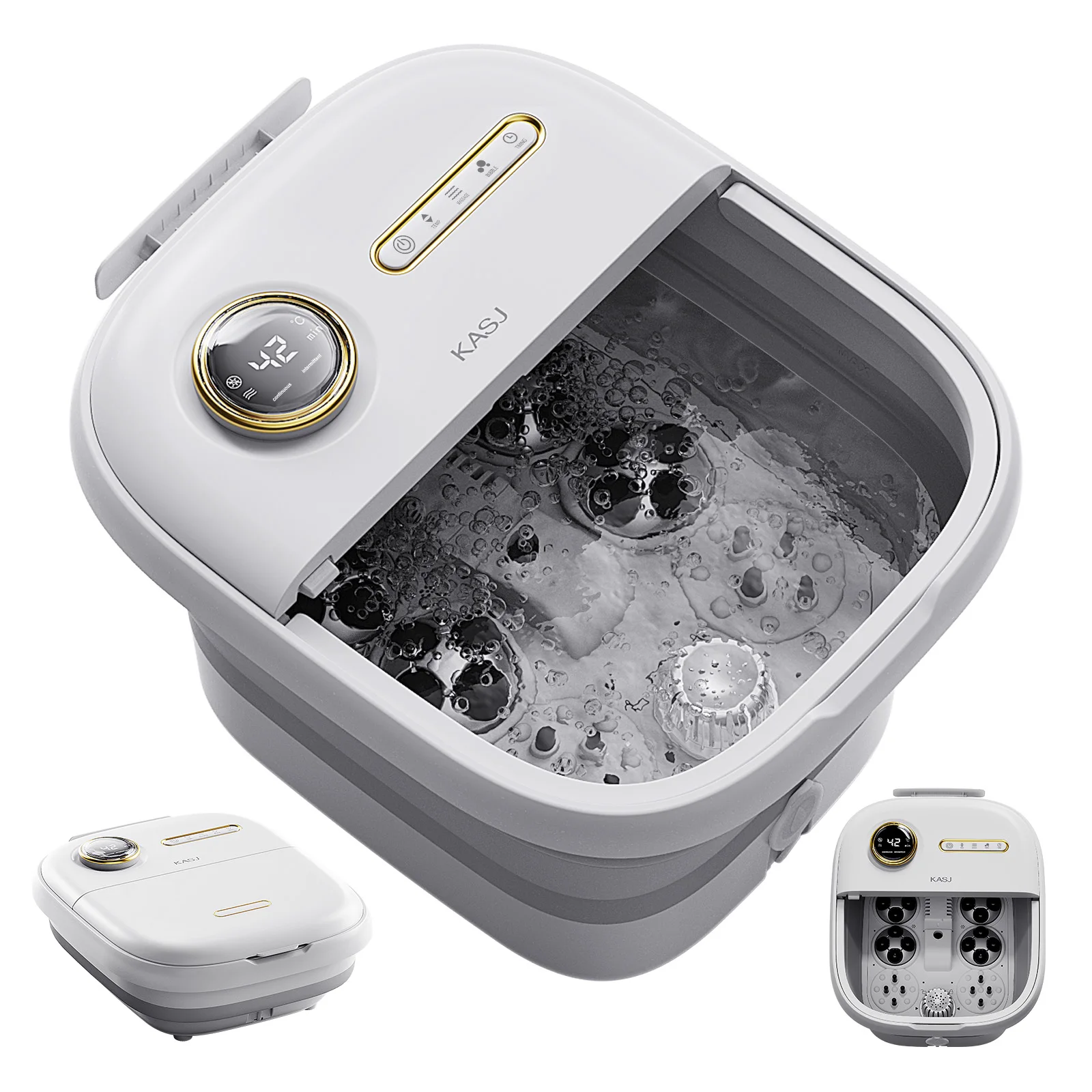 Foldable Pedicure Foot Bath Bucket Automatic Heated Rollors Feet Care Spa Massager with Bubbles Red Light