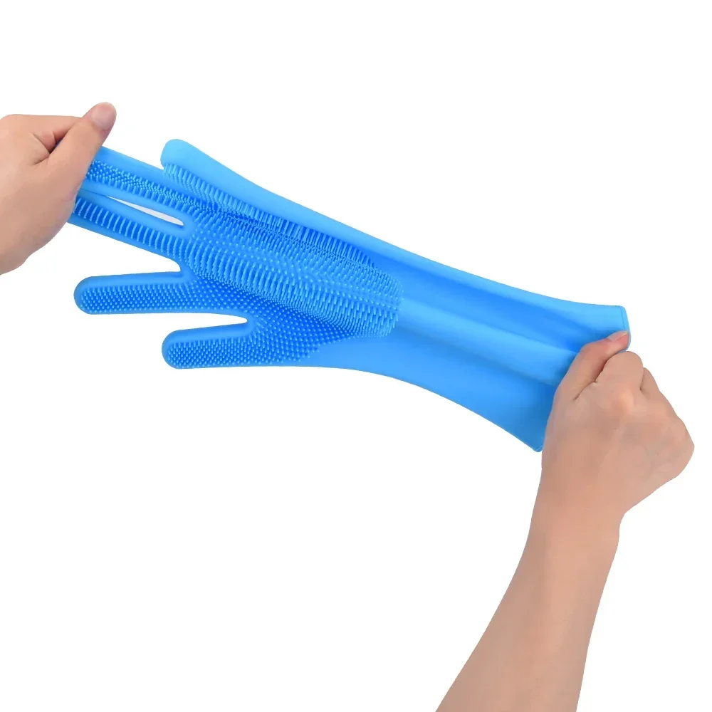 Dishwashing Gloves 2 pcs Latex Dishwashing Gloves Silicone Scrubber Gloves Eco-Friendly Household Home Cleaning Car Pet Caring Helper Sponge