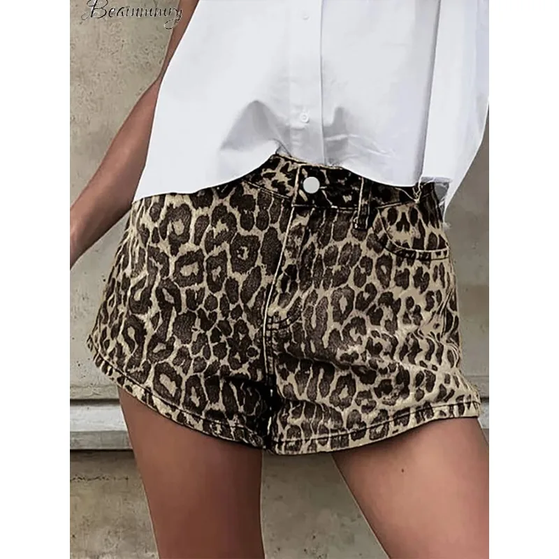 

Retro Leopard Print Women Y2k Shorts Fashion Dropped Zippers Pocket Button Female Pants 2024 Spring Summer Street Lady Outwear