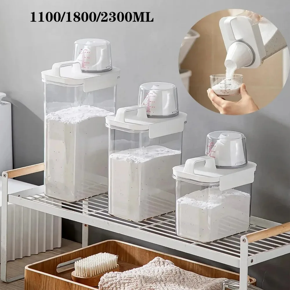 Storage Box 2300Ml Airtight Laundry Detergent Powder Storage Container with Lids Grain Storage Jar Bleach with Labels