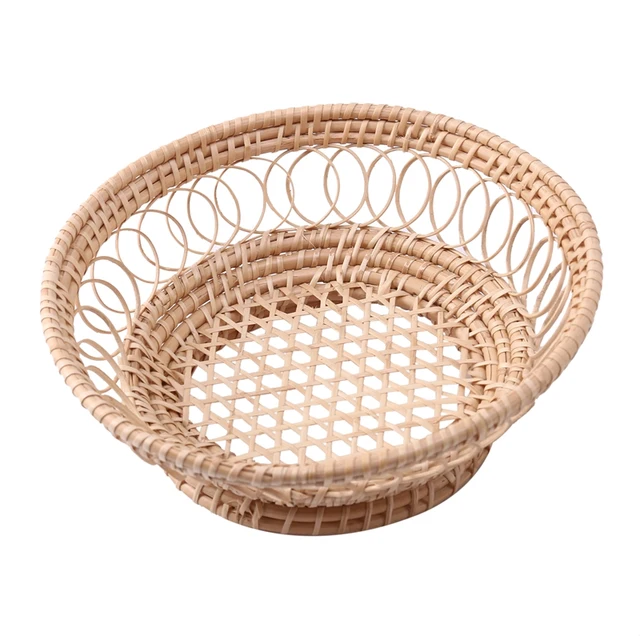 Rattan Gyümölcskosár Kézzel Szőtt Tálca Reggeli Kenyér Kis Kosár Gyümölcs Otthoni Nappali Tároló Fotó Kellékek