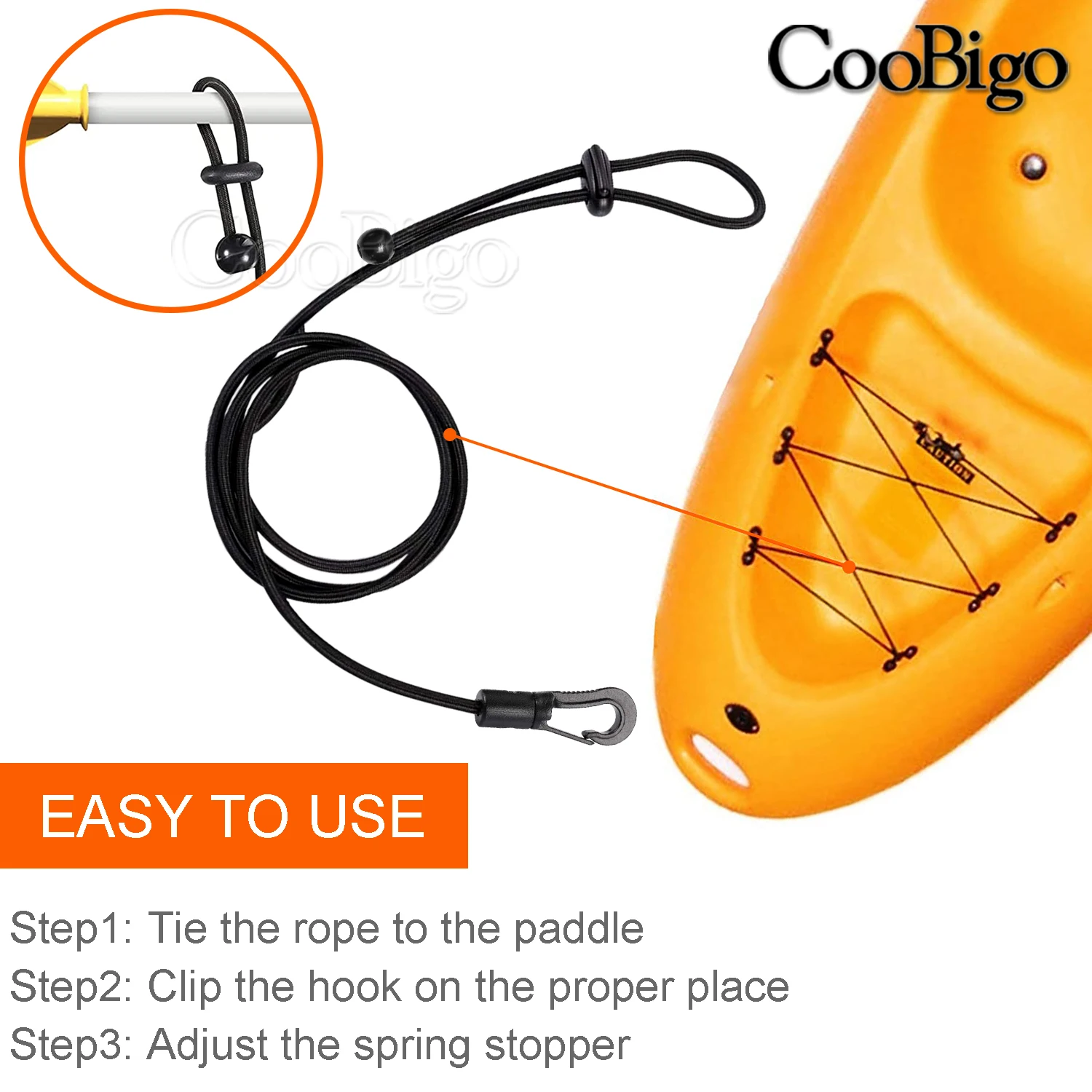 2pcs Canoe Kayak Paddle Leash Bungee Shock Cord Hook Tie Fishing Rod  Lanyard Surfing Tether Holder Rowing Boat Outdoor Accessory