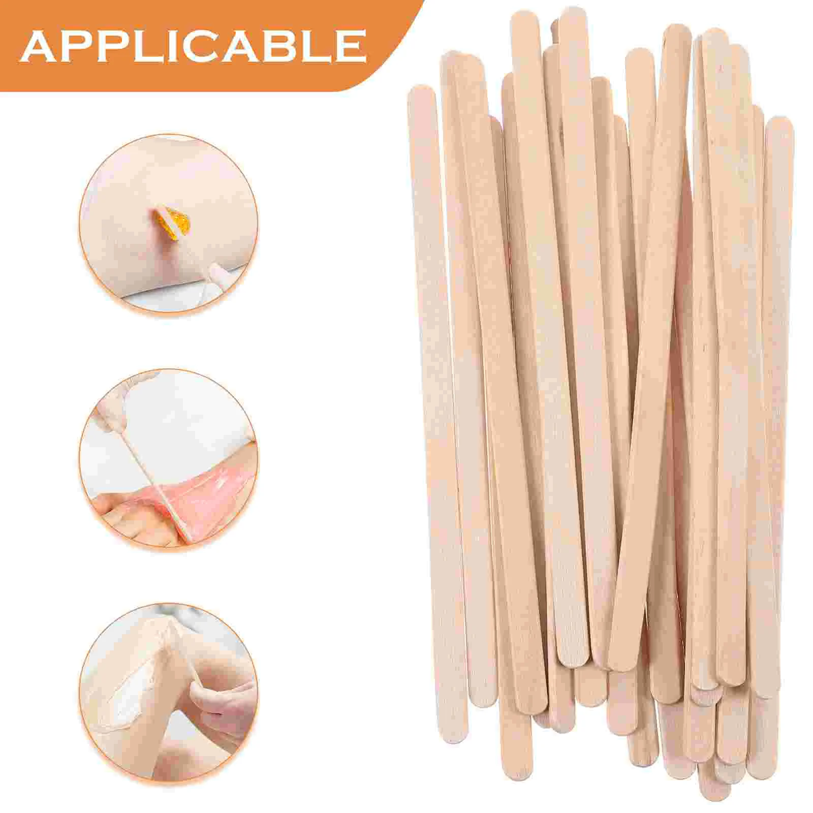 100 Pcs Hair Removal Wax Stick Spatula Waxing Sticks for Applicator Tool Wooden 3
