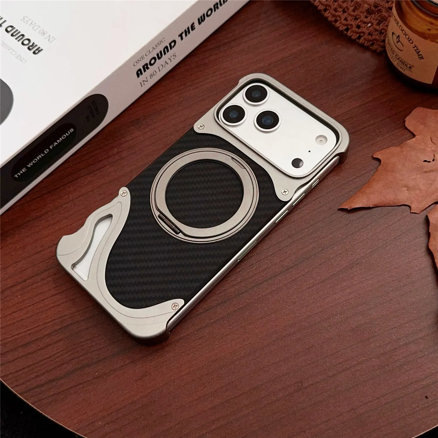 Premium Aluminum Shockproof Stand Cover with Magnetic Rotation Ring and Aramid Fiber