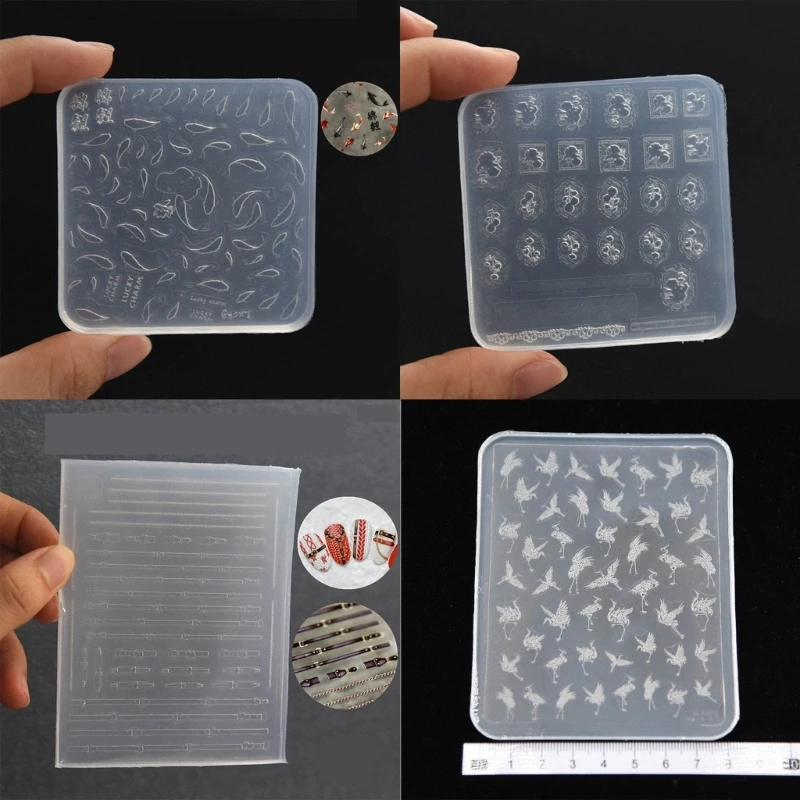 3D Art Mold with Variety of Patterns Template Carving Sticker Stencil Tools Moulds for Nail Enthusiasts and Salons R3MC
