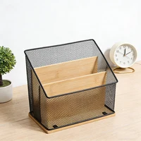 Bamboo Base Iron Wire Mesh A4 File Rack - Multi-Layer Desktop Document Organizer with Multiple Compartments 1