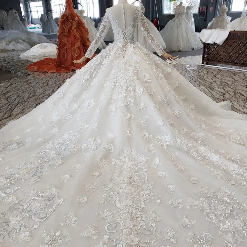 Beading Crystal Appliques Tiered Muslim Wedding Dress Elegant Bridal G -  Elsi John