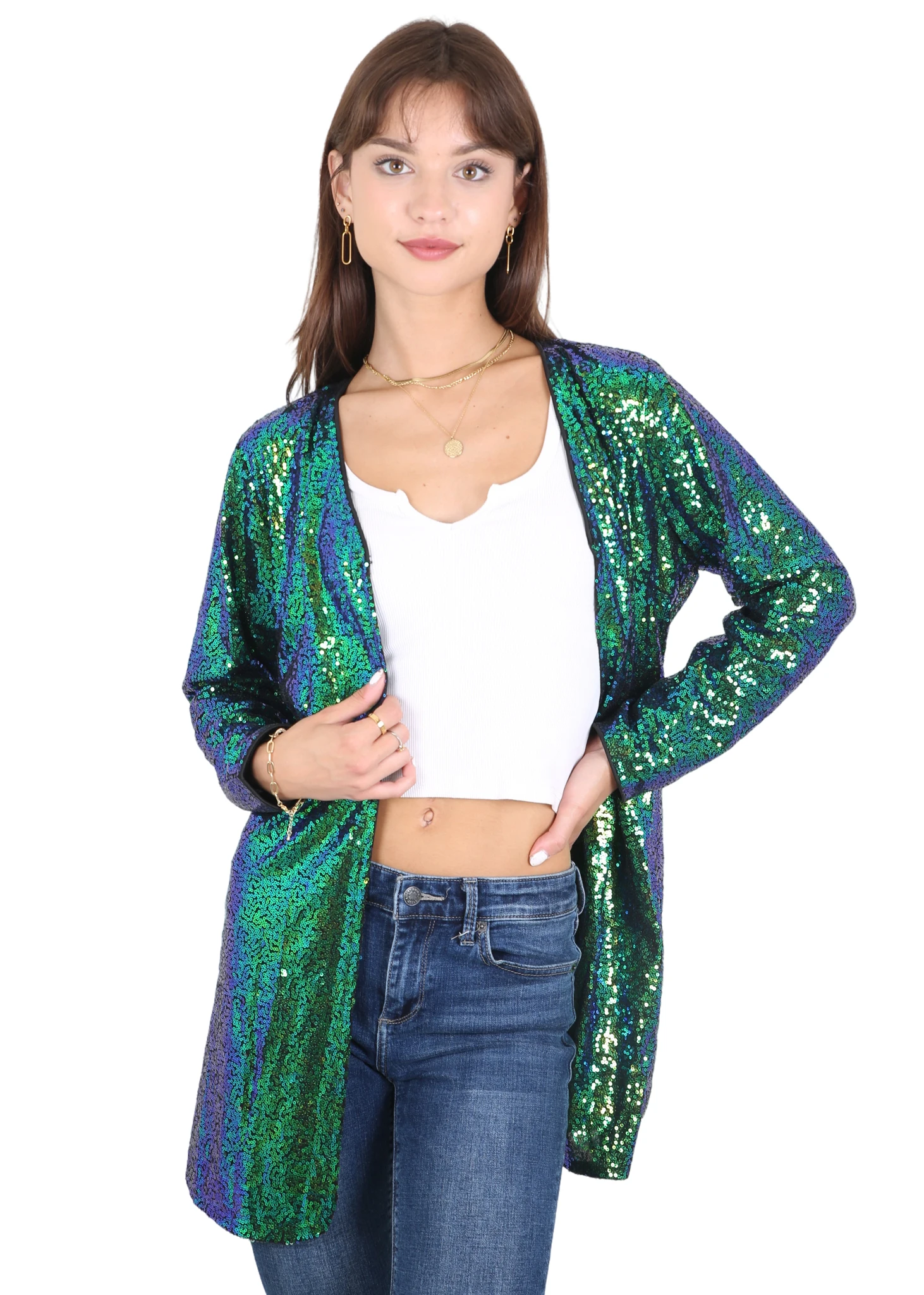 Women's Open Front Sequin Coat Las Vegas Blazer Party Club Cocktail Jacket Outerwear Sparkly Sequined Cardigan Jacket midi zaful women s halter tied backless ruched slinky asymmetric midi party vegas dress m deep red