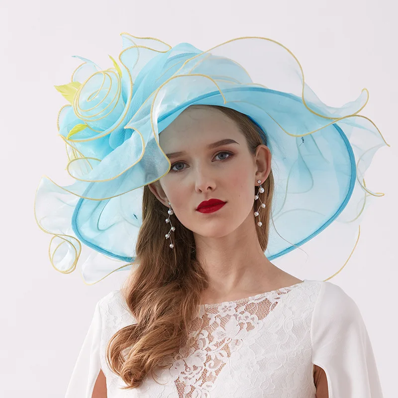 FS Organza Kentucky Derby Hats For Women Wide Brim Beach Cap  display picture 1