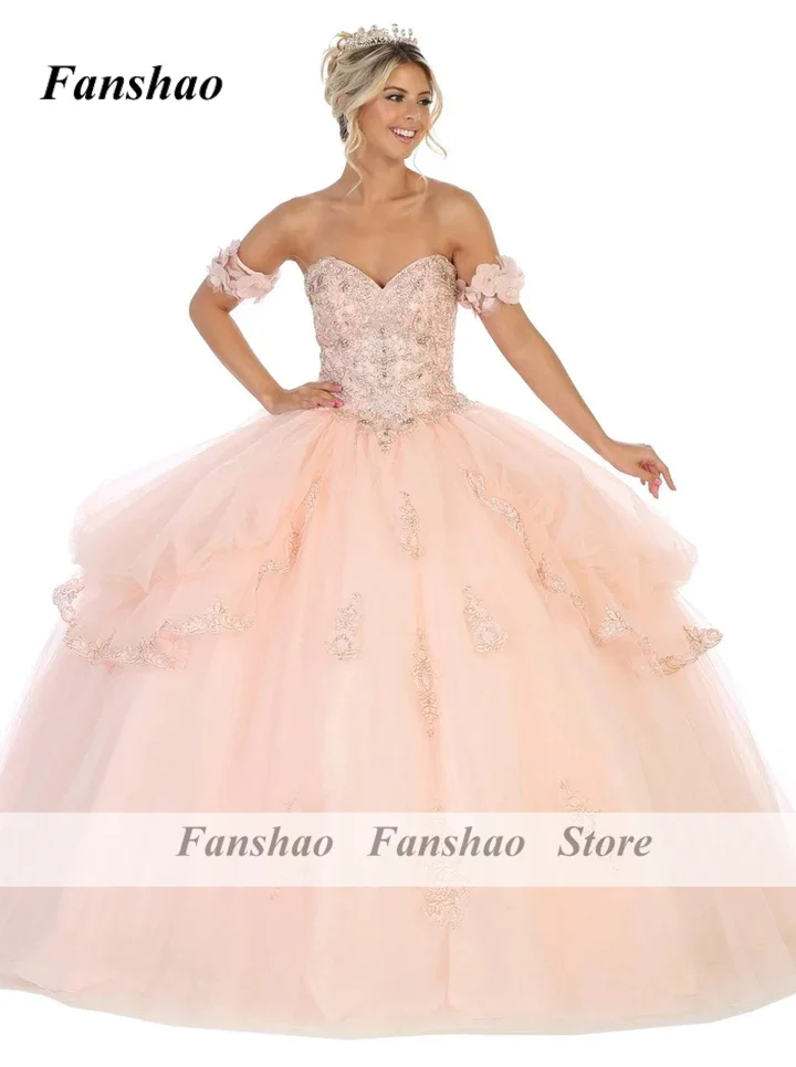 

Fanshao wd877 Sweetheart Ball Gown Quinceanera Dress Sleeveless Appliques Flowers Ruched Long Floor Length Arabic Custom Made