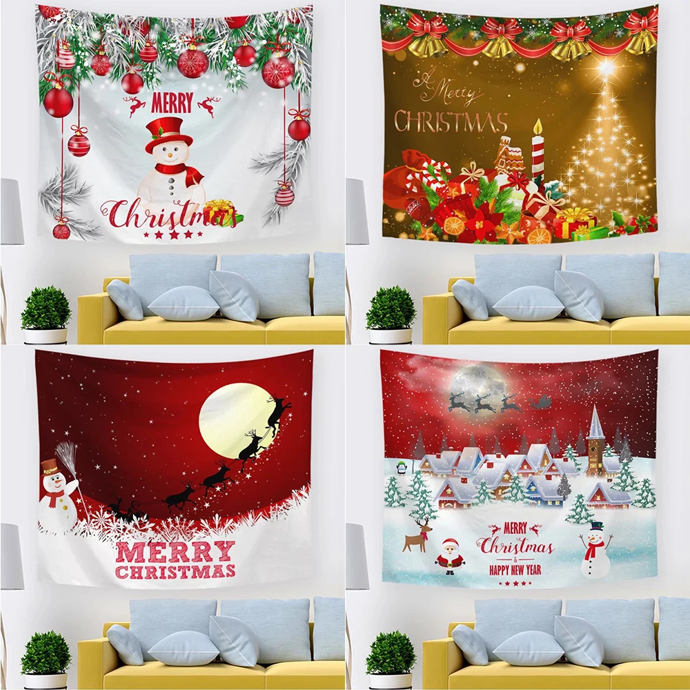 

tapiz navideño home decor tapestry christmas holiday santa claus print room bedroom wall backdrop fabric