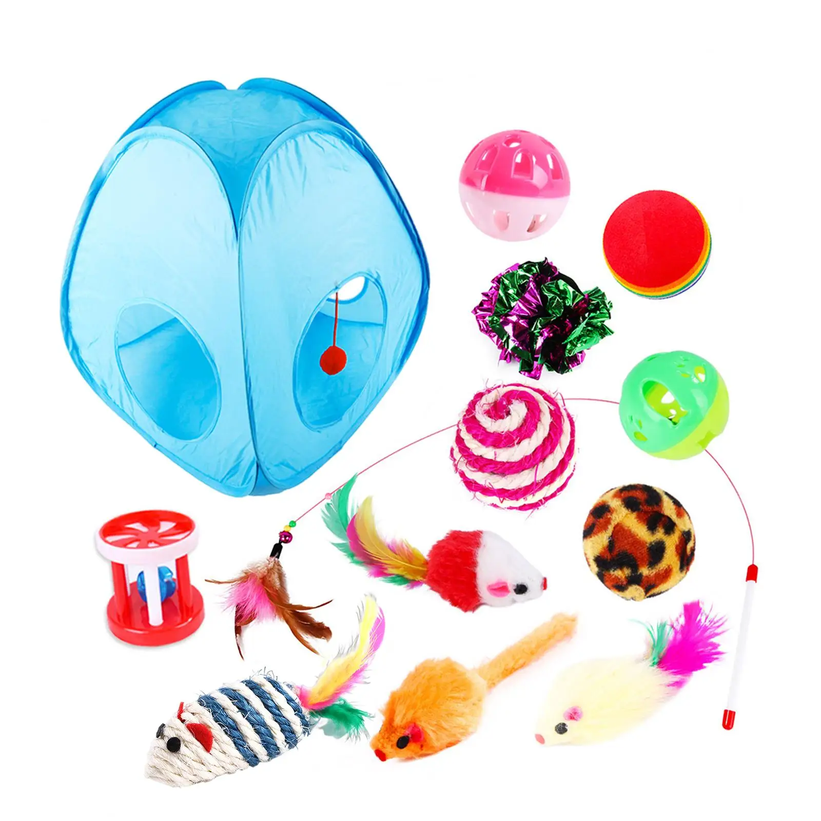 

13x Cat Toys Feather Toy Cat House Tunnel for Small Animals Chasing Kitty