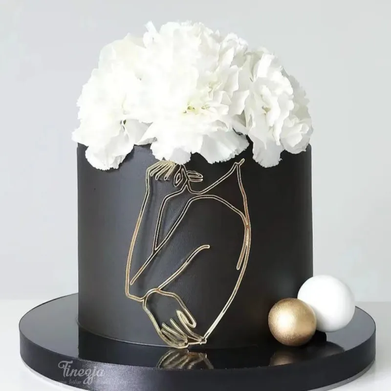 Gold Acrylic Minimalist Art Lady Face Cake Topper Girl Happy Birthday Cake Decoration Wedding Toppers Party Supplies