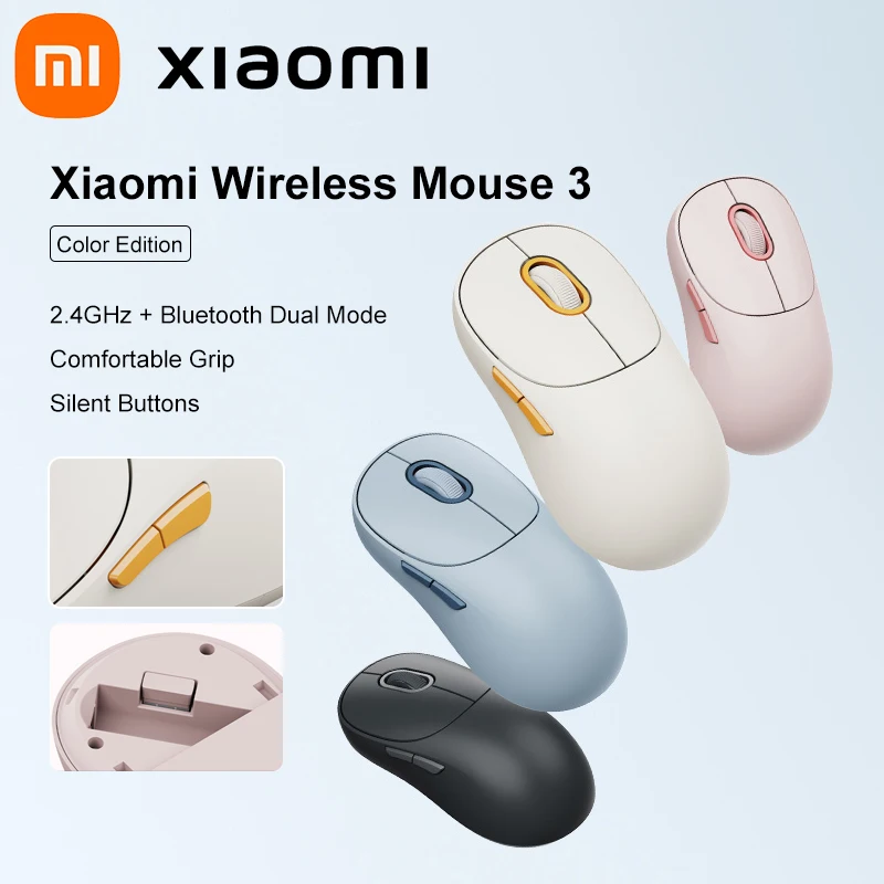 Xiaomi Wireless Mouse 3 Color Version Bluetooth Dual Mode 2.4GHz 1200DPI Ergonomic Optical Laptop Computer Soft-tone Keying Game for wireless mouse ergonomic mouse wireless optical mouse