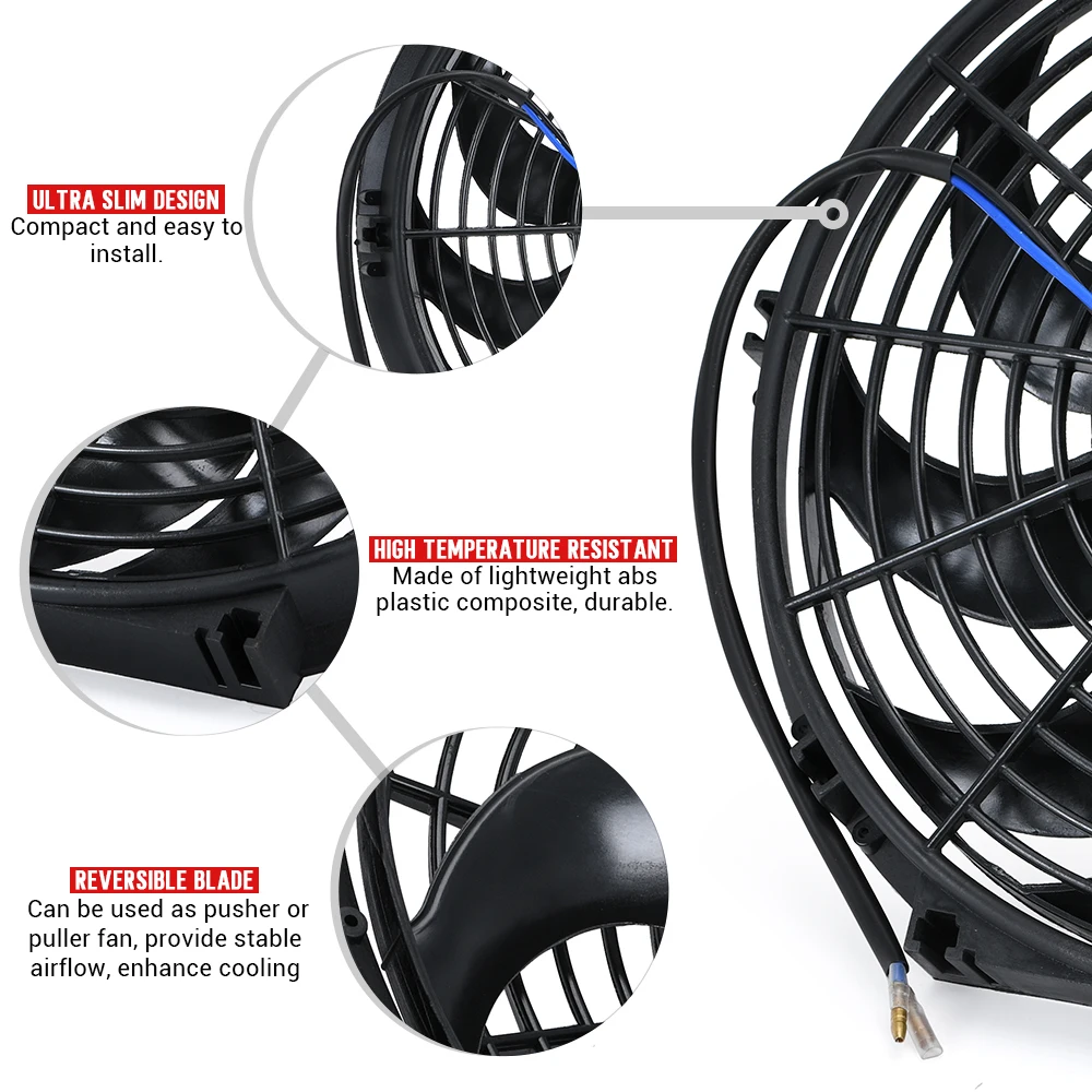 Ventola Di Raffreddamento 12V 80W - Radiatore Elettrico 9 Pollici, 2250 RPM, 1730 CFM, 10 Pale Reversibile - Foto 7
