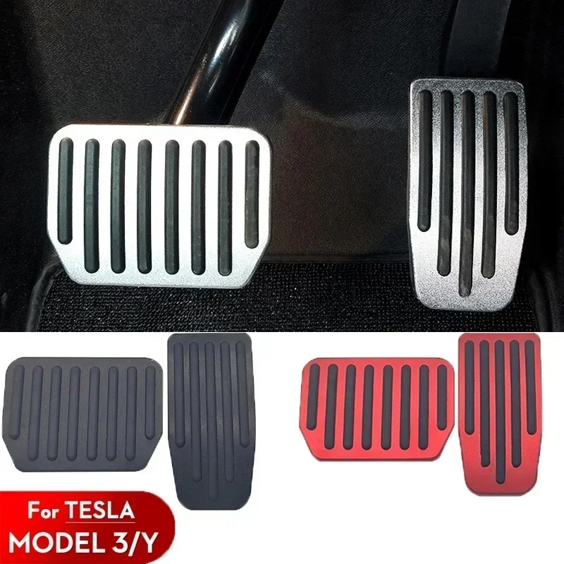 Foot Pedals Cover Accesories Aluminum Alloy Accelerator Gas Fuel Brake Rest Pads Mat For Tesla Model 3 Y