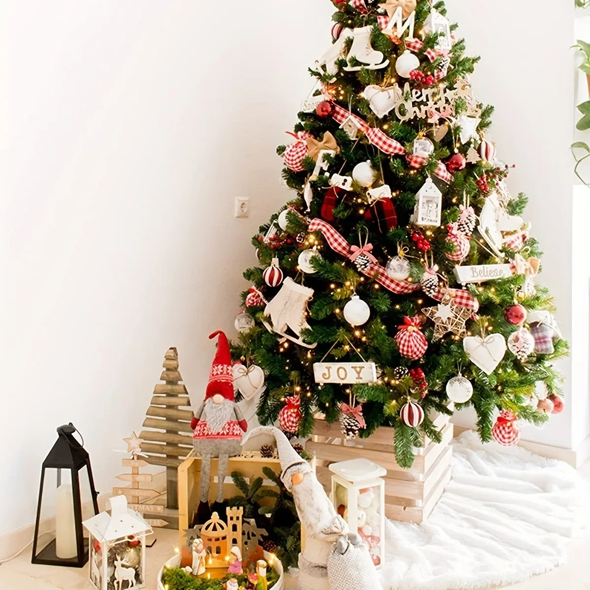 Weihnachten rot und weiß kariertes Gurtband DIY Geschenkverpackung und dekorative Schleifenherstellung Band Weihnachtsbaum Szene Dekoration Lieferungen – Detail 7