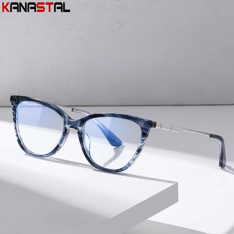 

Women Blue Light Blocking GlassesPlate Metal Anti Rays Computer Eyewear Ladies Fashion Alien Prescripeion Eyeglasses Frame