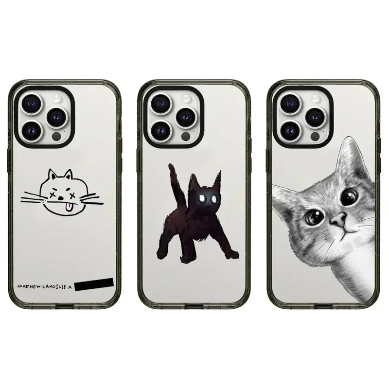 

2.0 Acrylic Black Border Cute Cat iPhone 11 12 13 14 15 Pro Max Case - Protective iPhone Case