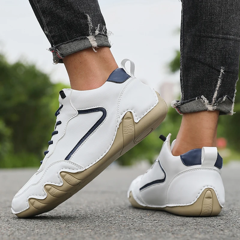 New Retro Men's Nude Boots Fashionable Comfortable Soft Sole Shoes 2025 High Top Breathable Rubber Luxury Brand Motorcycle Boots