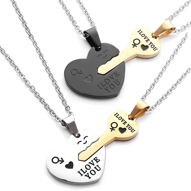 2023 New Trendy Heart Shape Key Lock Pendant Necklace Stainless Steel Gold  Plated for Women Love Charm Wholesales Simple Jewelry - AliExpress