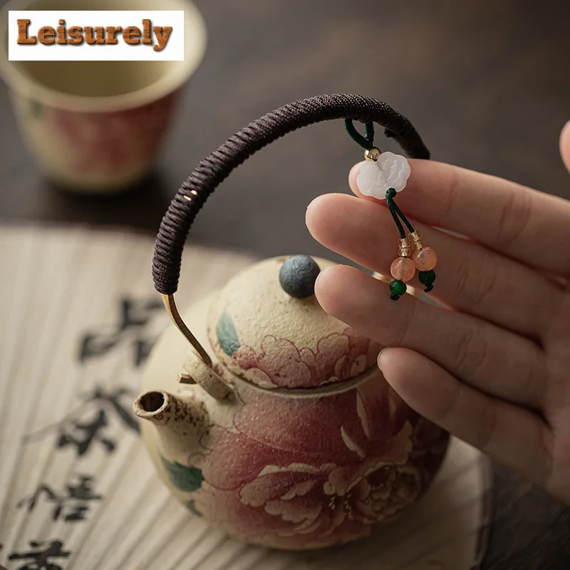 110ml Blue And White Flint Red Peony Lifting Handle Teapot Luxury Tea Infuser Pot Tea Maker Kettle With Ball Hole Teaset Craft