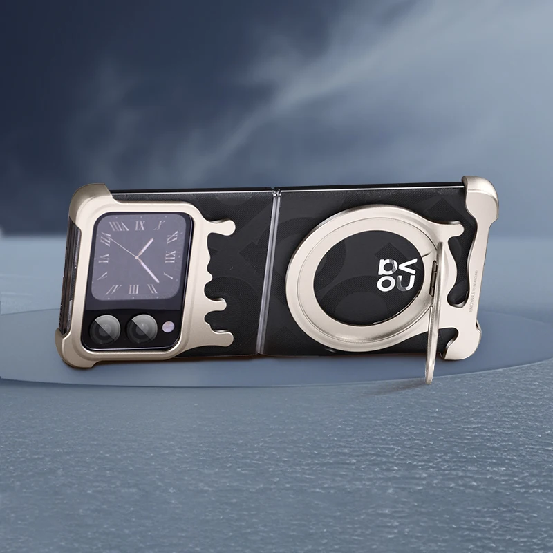 Oatsbasf Metal Bezel-less Skeleton Protective Phone Case with Magnetic Kickstand