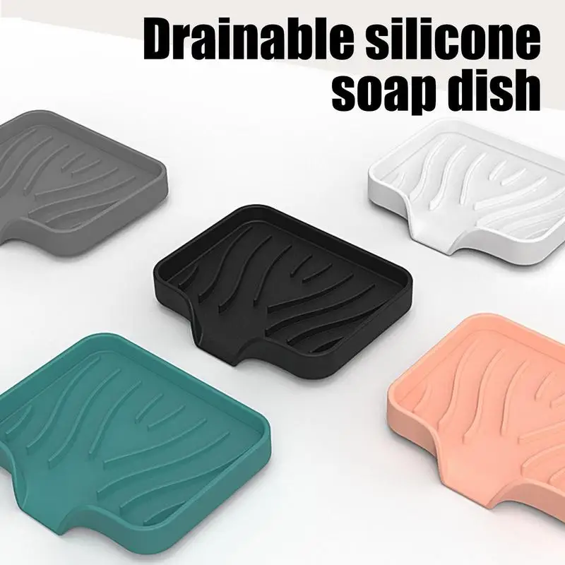 Self Draining Soap Bar Holder Silicone Kitchen Sink Soap Dish Sponge Tray  Counter Caddy Organizer For Dish Soap Dispenser
