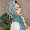 Luxury Muslim Wedding Hijab Scarves Embroidery Turban Hats Tassel Caps Malay Head Wrap For Women Beanie Dubai Islamic Head Scarf 5