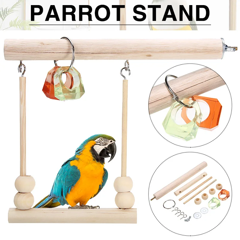 bird parrot cage hanging swing chew toys cockatiel budgie wooden stand perche YF 
