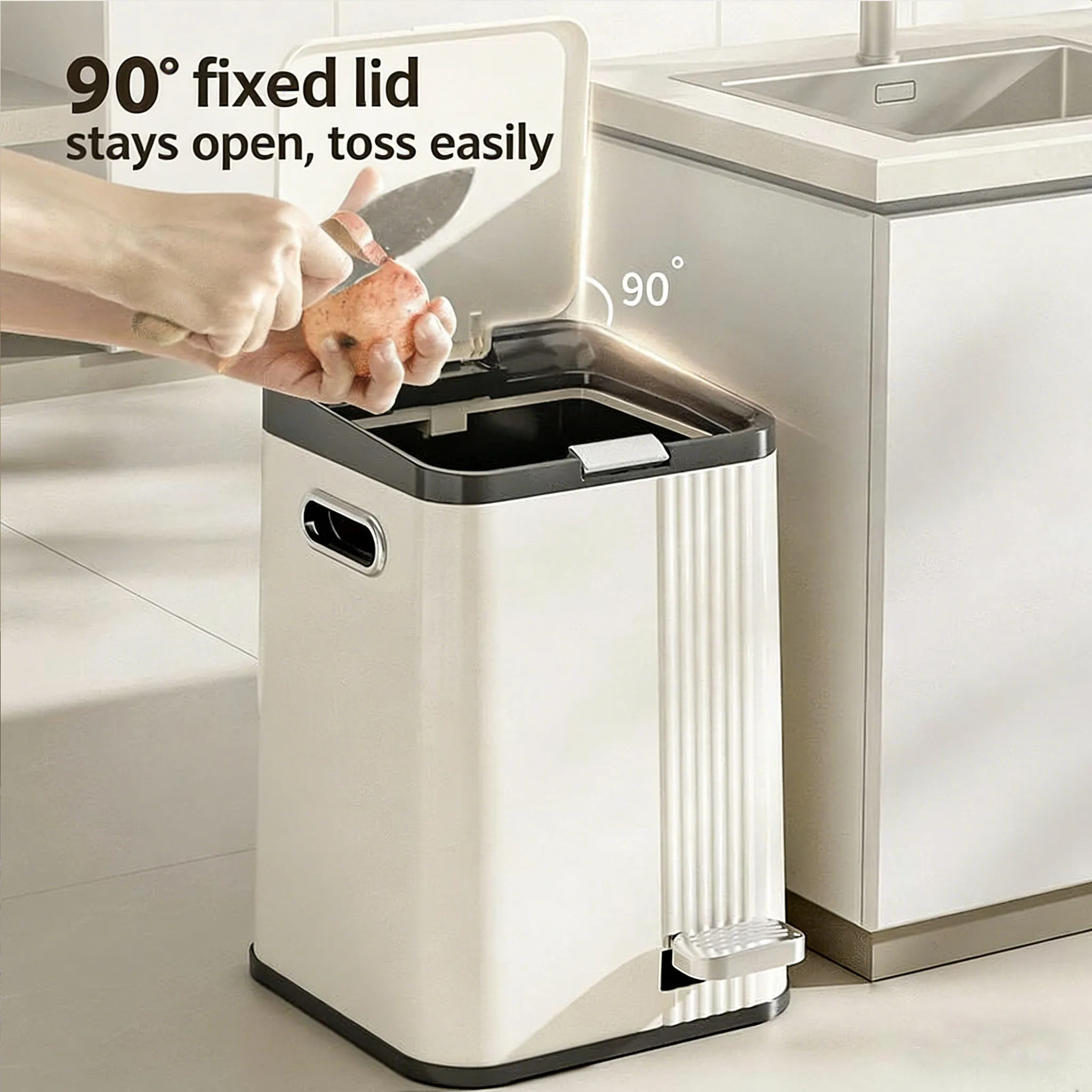 페달식 쓰레기통, 무소음 슬로우 클로즈, 누름식 뚜껑, 가정용 거실 침실용 대용량 쓰레기통