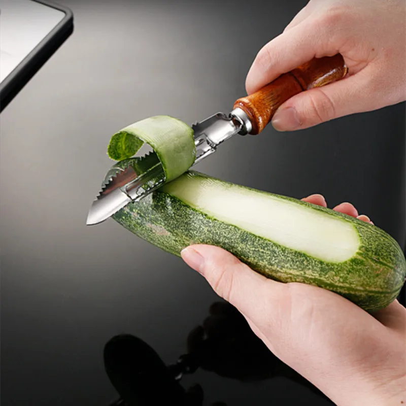 Description Picture 6 of itemStainless Steel Wooden Handle Peeler Multi-functional Fish Scale Shaver Fruit Graters Potato Cucumber Chopper Kitchen Utensil