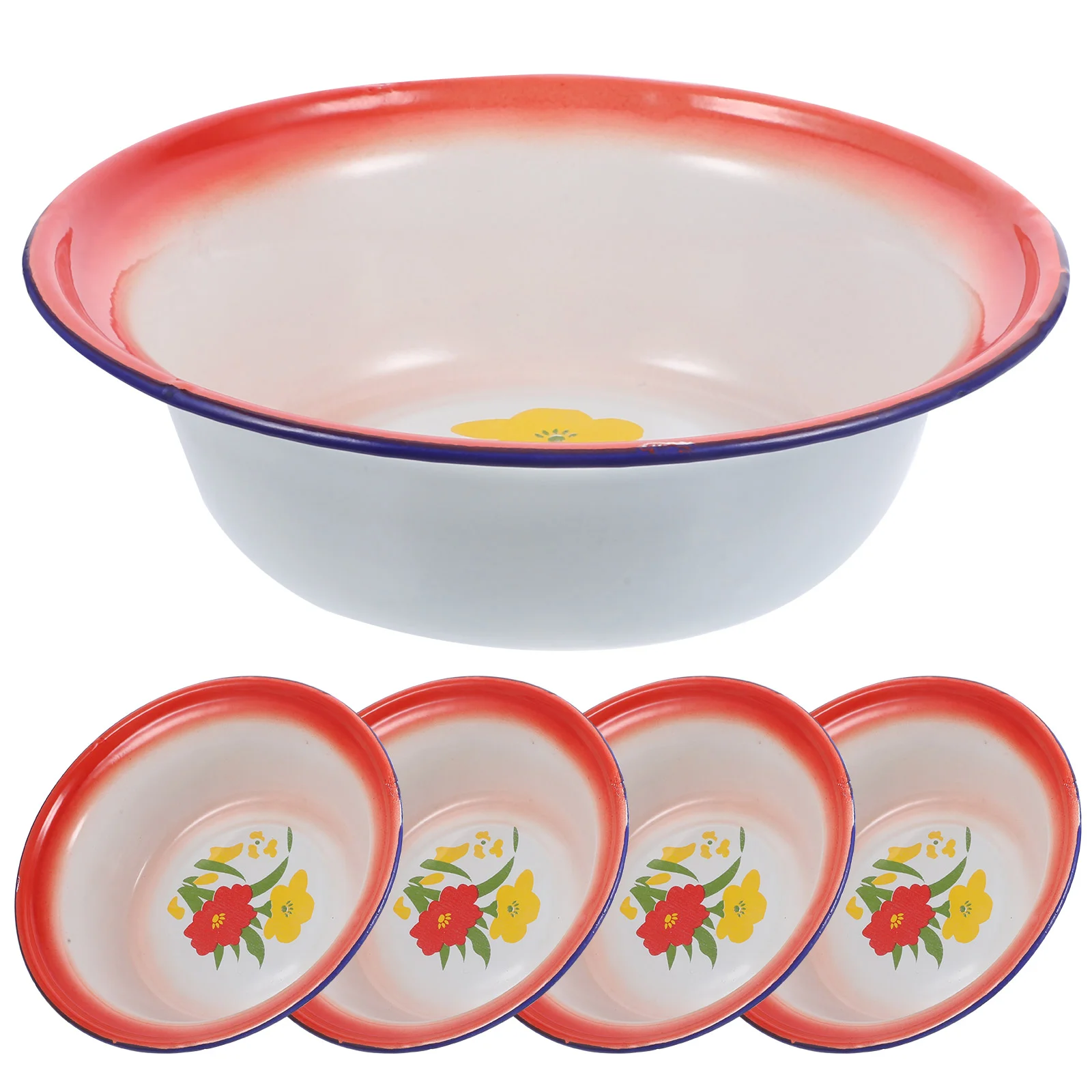 

Flower Pattern Old-style Reusable Serving Vintage Enamel Bowl Mixing Bowl Set Metal Bowl Retro Bowl Enamel Camping Dishes