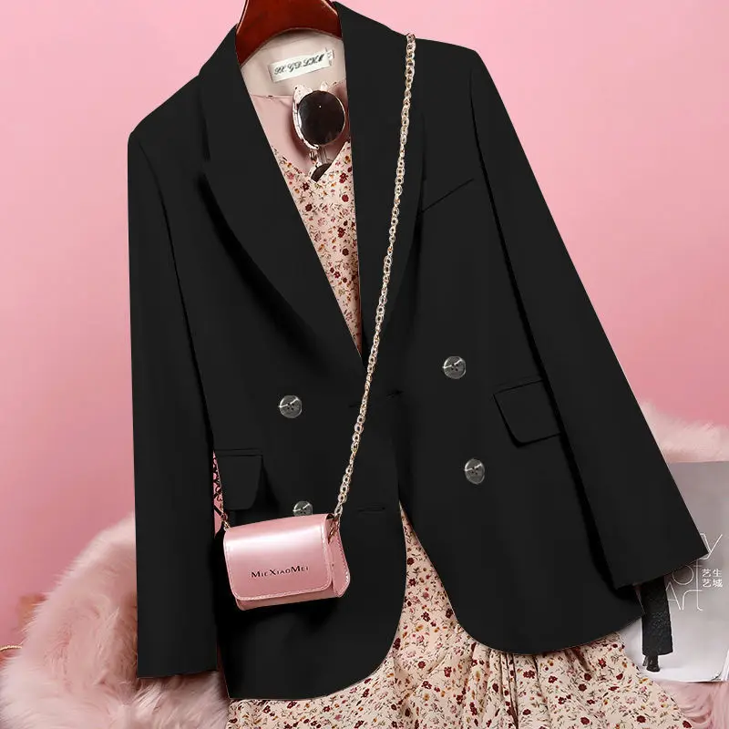 Short small suit jacket female 2023 Spring and autumn net red casual fashion loose double breasted small suit female top