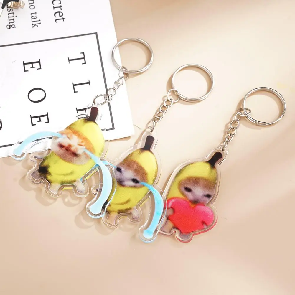 Creative Cute Banana Cat Meme Keychain Girl Students Funny Happy Love Bread Black Cats Lanyard Small Pendant Phone Chain Jewelry